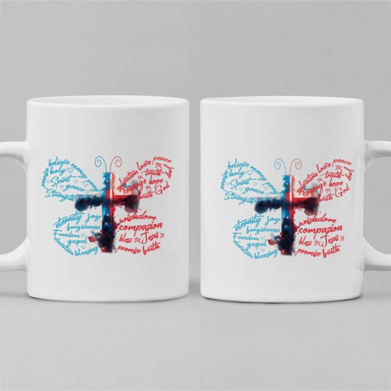 Mug Cross Butterfly Quotes, White Mug, Happy America Day