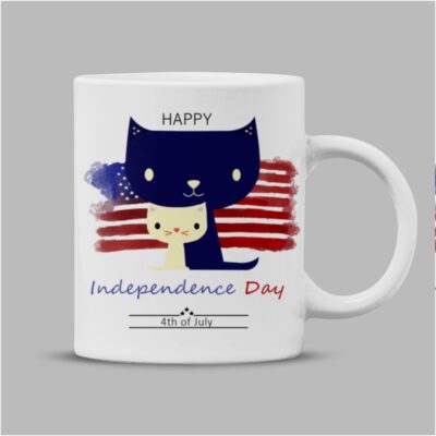 Happy Indenpendence Day White, White Mug Loves Cat, 4th of July