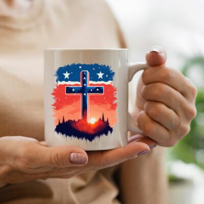 Mug America Cross, White Mug, Happy Independence Day
