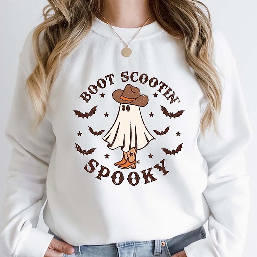 Boot Scootin Spooky Sweatshirt and Hoodie, Halloween Shirt, Cute Spooky Shirt