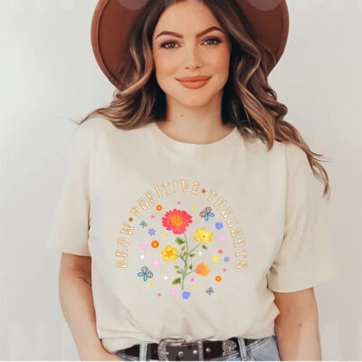 Grow Positive Thoughts Tee, Floral T-shirt, Bohemian Style Shirt, Butterfly Shirt