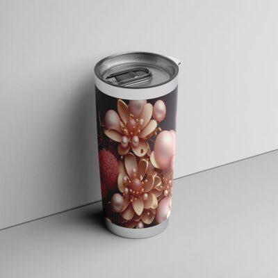 3D Pink Gold Flowers and Pearls 20oz Sublimation Skinny Tumbler