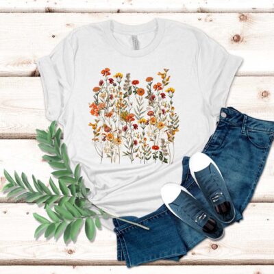 Pressed Flowers T-Shirt, Boho Wildflowers Shirt, Pastel Floral Nature Shirt