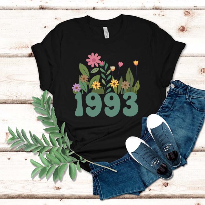 Birthday Shirt - Wildflower 1993 Sweatshirt, 30th Birthday Shirt, 1993 Birth Year Number Shirt for Women