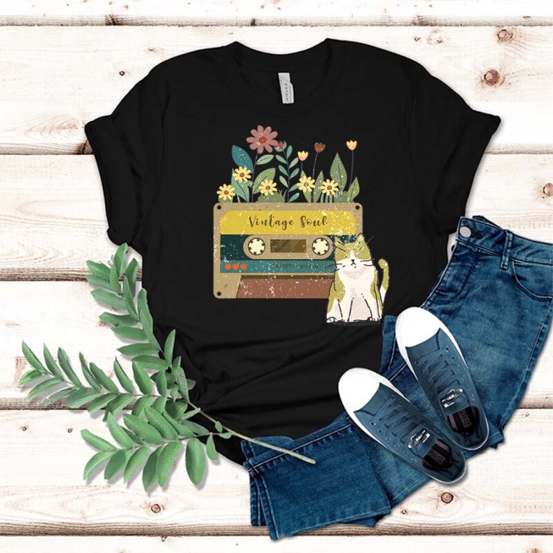 Vintage Cat Shirt For Women - Retro Soul Flowers Wildflower Shirt