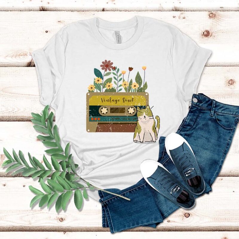 Vintage Cat Shirt For Women - Retro Soul Flowers Wildflower Shirt