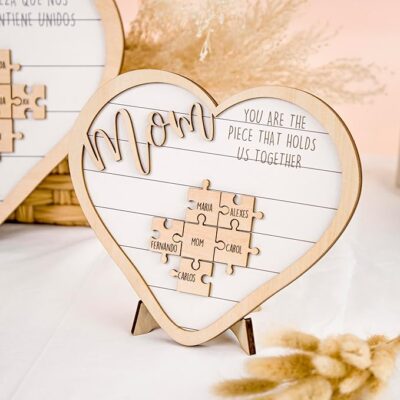 Personalized Family Name Puzzle Piece with Names Wood Mica Sign