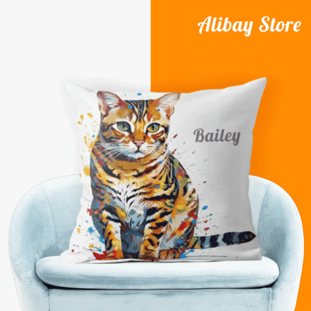 Bengal Cat Pillow - Hand-painted Feline Art