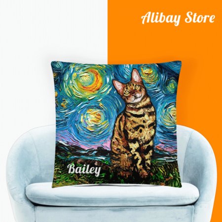 Cat Starry Night Accent Throw Pillow | Personalized Bengal Pillow