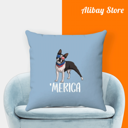 Custom Boston Terrier Pillow with American Flag