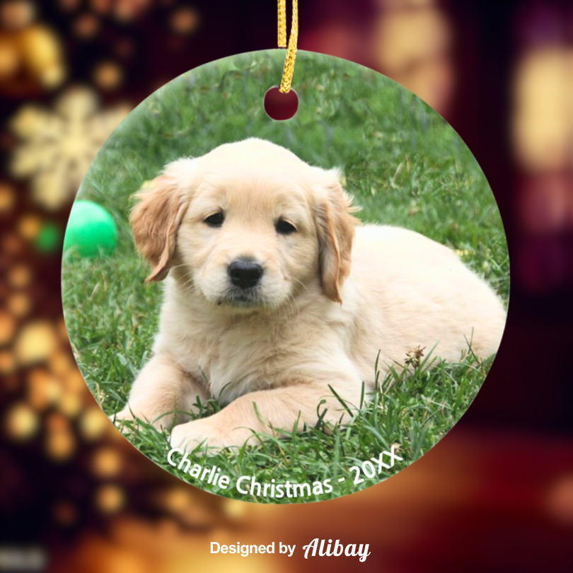 Custom Ceramic Puppy Photo Ornament | Golden Retriever Ornaments