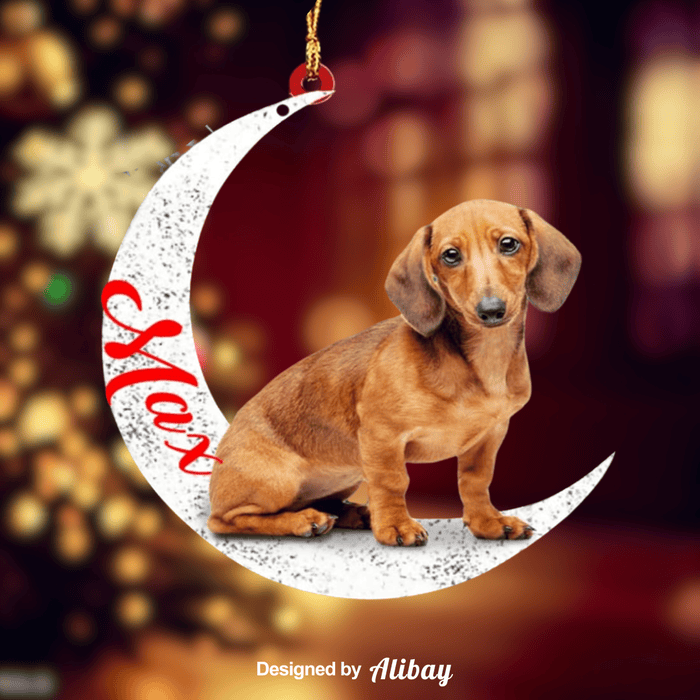 Custom Dog Sit on The Moon Ornament | Dachshund Ornament