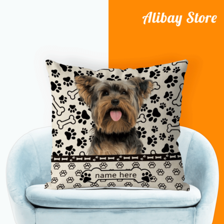 Custom Dog's Name Yorkshire Terrier Pillow with Polka Dots