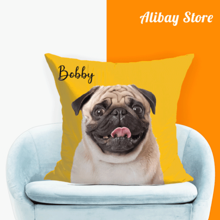 Custom Pug Pillow with Photo and Name - Personalized Dog Pillow