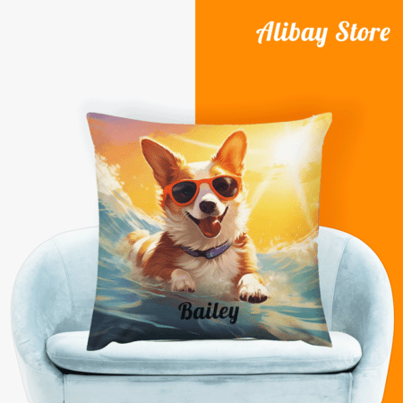 Cute Corgi Swimming Pillow | Personalized Dog Pillow