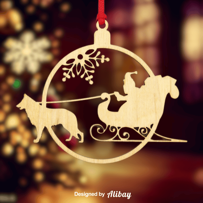 Dog Pulling Santa Christmas Ornament | German Shepherd Ornament