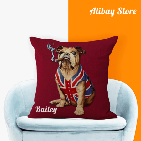 English Bulldog Pillow - American Flag and Union Jack Decorative Cushion