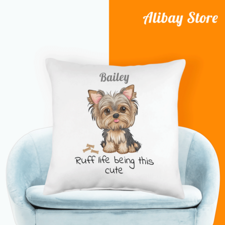 Funny Yorkshire Terrier Pillow with 'Ruff Life' Quote