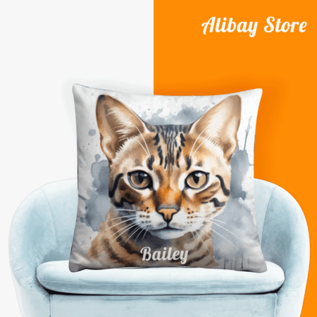 Hand-Drawn Cat Sketch | Personalized Bengal Pillow