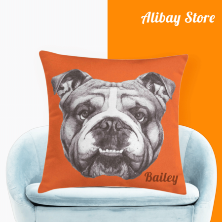 Hand-Drawn Retro Portrait of Puppy | Personalized English Bulldog Pillow