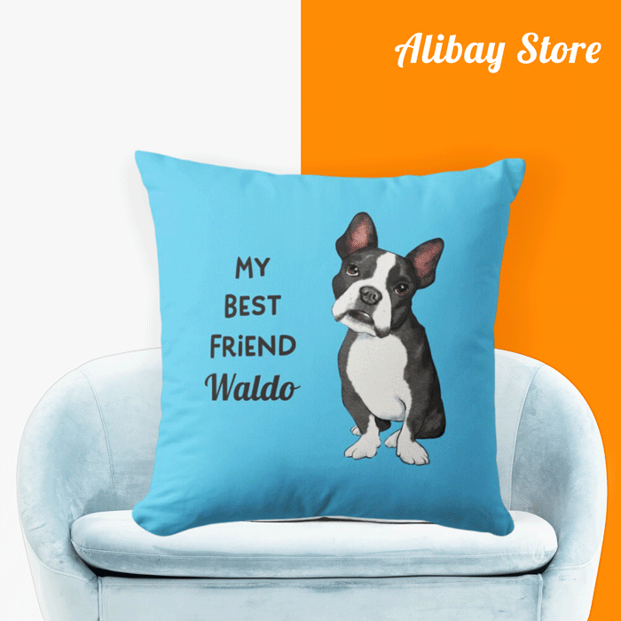 'My Best Friend' Personalized Boston Terrier Pillow