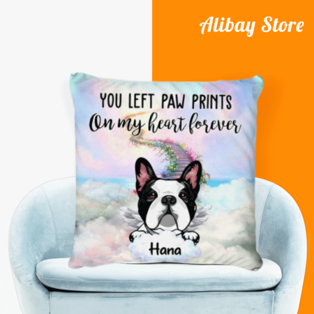 'Paw Prints on My Heart Forever': Personalized Boston Terrier Pillow