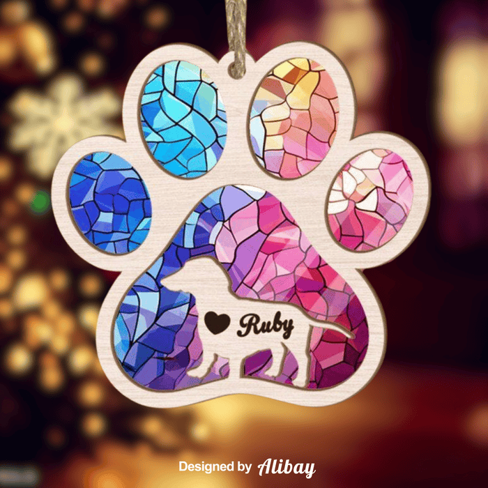 Paw Rianbow Christmas Suncatcher Ornament | Dachshund Ornament