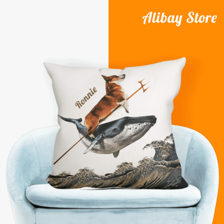 Personalized Corgi Pillow Cover | Aquadog Rides a Whale