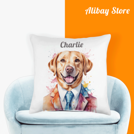 Personalized Labrador Retriever Pillow | Funny Suit Animal Art Print Pillow