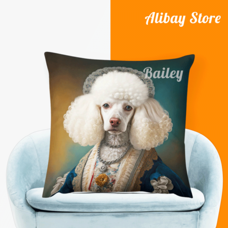 Personalized Poodle Pillow | Regal Pompon White Poodle Plush Pillow