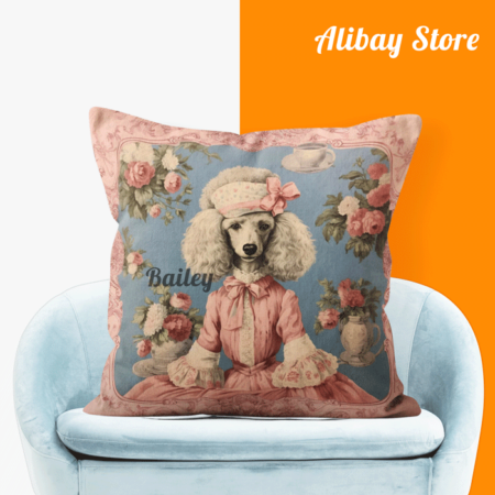 Petite Rose Poodle Design | Personalized Poodle Pillow