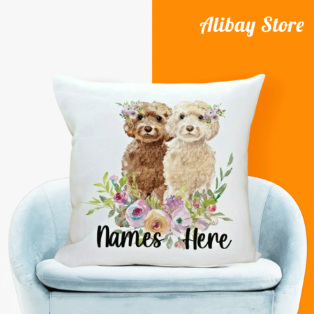 Poodle Pillow with Personalized Names | Personalized Dog Pillow