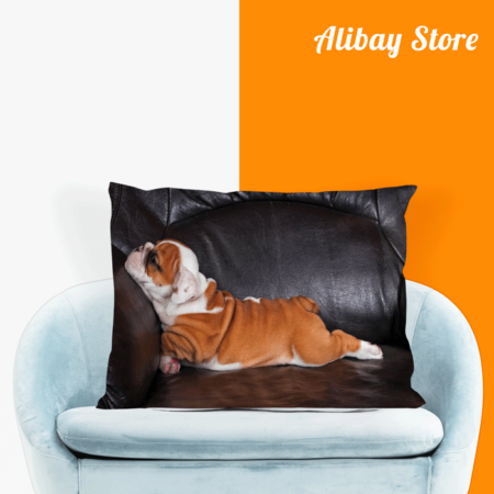 Puppy Resting on a Sofa | Personalized English Bulldog Pillow