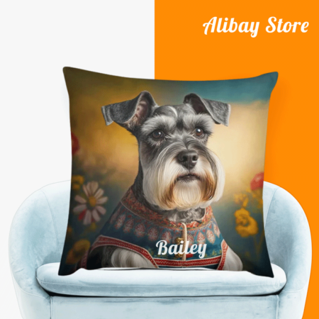 Regal Whiskers Schnauzer Pillow | Personalized Dog Pillow