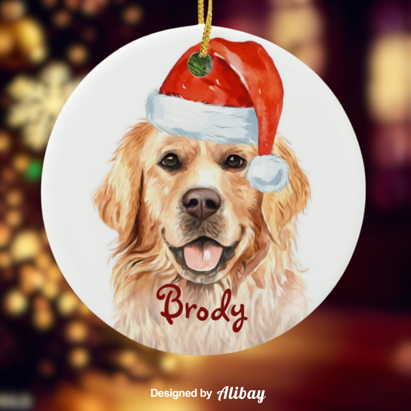 Santa's Little Helper | Cute Golden Retriever Ornaments