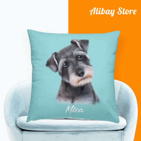 Schnauzer Pillow with Custom Portrait | Personalized Dog Pillow