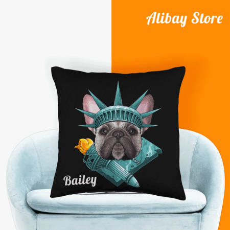 Statue of Liberty French Bulldog Pillow | Personalized Dog Pillow