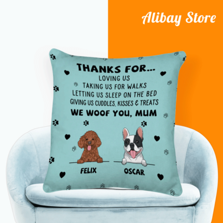 'Thanks For...' Custom Dog Throw Pillow | Personalized Dog Pillow