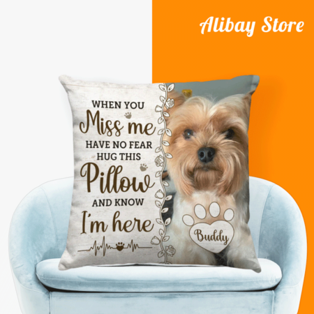 Yorkshire Terrier Pillow with Custom Photo and 'Hug This Pillow' Message